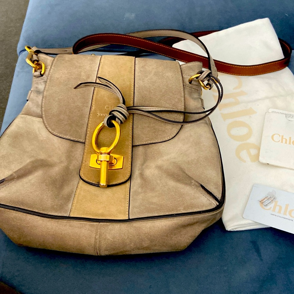 Chloe bag. Loved with a few stains on the back. Not very noticeable.